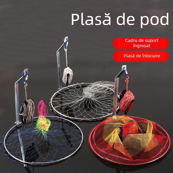 Plasă de pescuit pliabilă din oțel inoxidabil, diametrul plasei 40–50 cm, adâncimea 50–60 cm, construcție solidă, încărcare până la 10 kg.