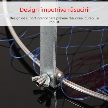 Plasă de pescuit pliabilă din oțel inoxidabil, diametrul plasei 40–50 cm, adâncimea 50–60 cm, construcție solidă, încărcare până la 10 kg.