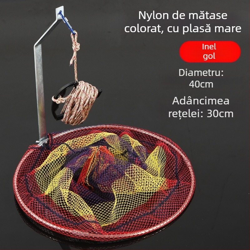 Plasă de pescuit pliabilă din oțel inoxidabil, diametrul plasei 40–50 cm, adâncimea 50–60 cm, construcție solidă, încărcare până la 10 kg.