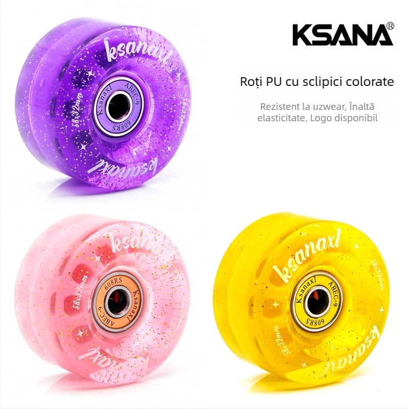 Role inline cu două rânduri, patru roți, roți PU transparente, duritate 82A, fără iluminare