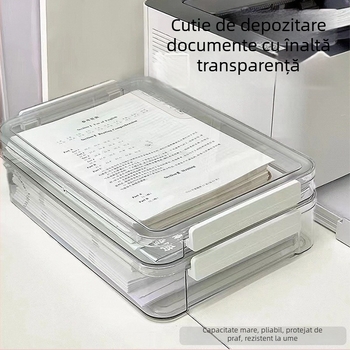 Cutie de depozitare a documentelor, PET transparent, capac, două compartimente, imprimare logo disponibilă
