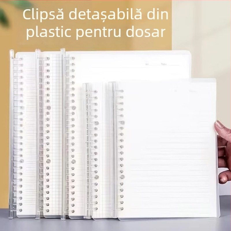 Caiet B5 din PP transparent, foi detașabile, secțiune A5 cu spirală, liniat, 80 de file