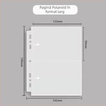 Pagini interioare album Polaroid: format lat, cu șapte găuri, legătură tip loose-leaf, material PP, pentru pagini de album, fără imprimare logo