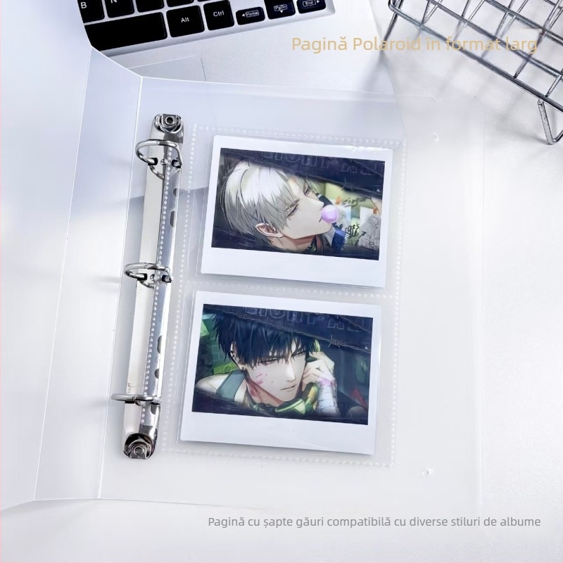 Pagini interioare album Polaroid: format lat, cu șapte găuri, legătură tip loose-leaf, material PP, pentru pagini de album, fără imprimare logo