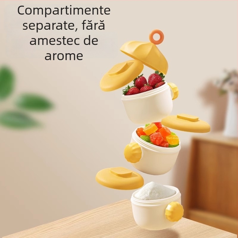 Cutie portabilă pentru lapte praf de bebeluți, cu trei niveluri, sigilată, marca Qiqi Bao, pentru vârsta 0–3 ani