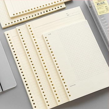 Caiet cu nucleu pentru foi detașabile, bandă groasă cu două fețe, 60 de file, compatibilitate găuri 20/26/30, pagini interioare din hârtie