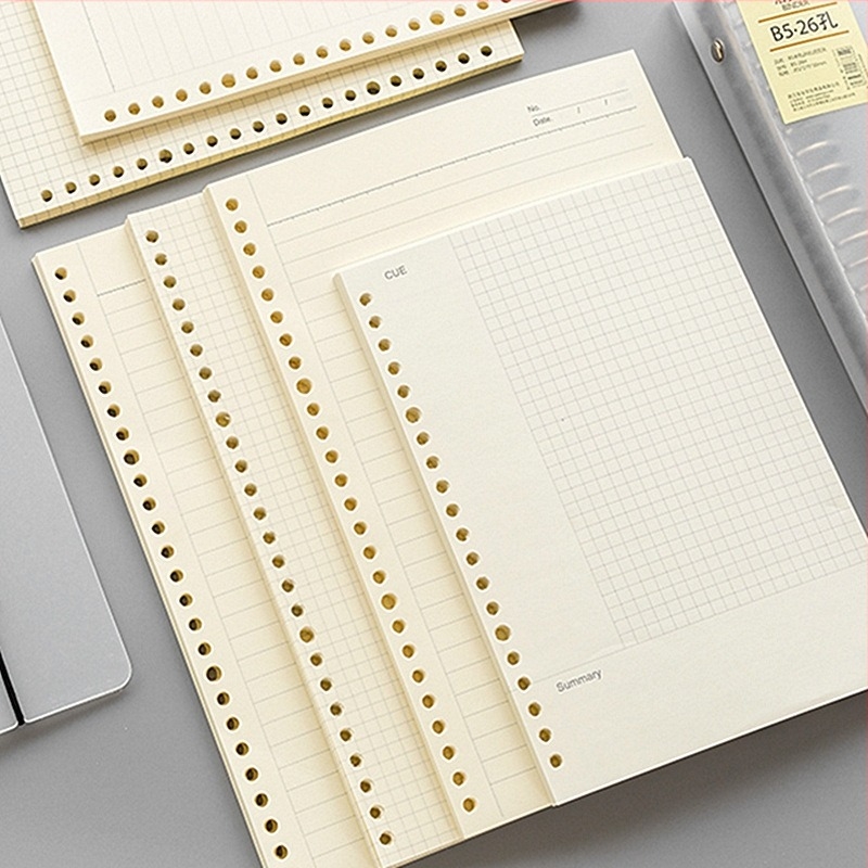 Caiet cu nucleu pentru foi detașabile, bandă groasă cu două fețe, 60 de file, compatibilitate găuri 20/26/30, pagini interioare din hârtie