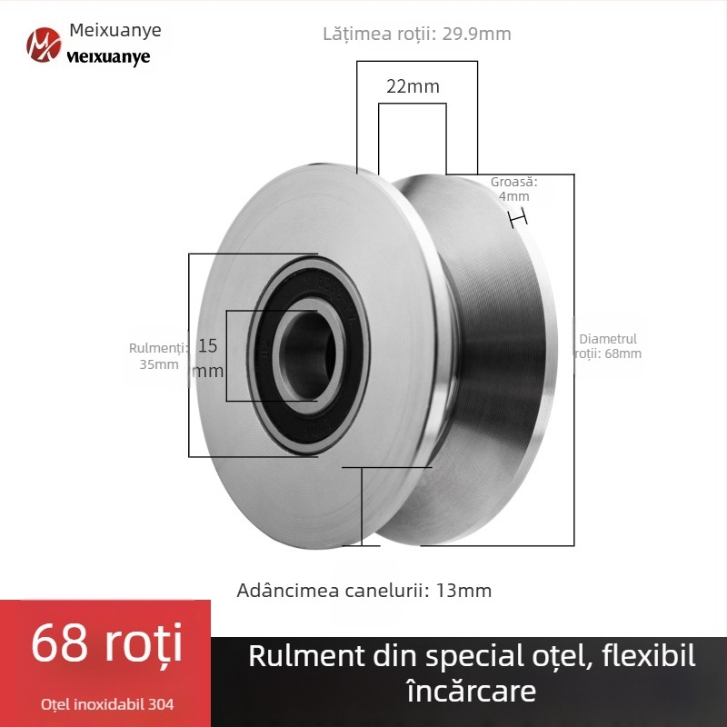 Meixuan Industry rulment cu role din oțel inoxidabil (201/304), o singură roată, tipuri H/V/U, roată de pistă pentru uși glisante și utilaje