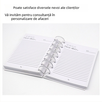 Caiet cu legătură spirală, găuri tip ciupercă, 150 pagini, hârtie interioară, imprimare logo disponibilă, personalizabil