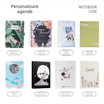 Caiet cu legătură spirală, găuri tip ciupercă, 150 pagini, hârtie interioară, imprimare logo disponibilă, personalizabil