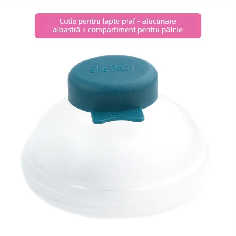 Cutie pentru lapte praf de bebeluți cu trei niveluri – portabilă, cu mai multe compartimente pentru lapte praf și gustări, brand Shebaby, potrivită pentru 0–3 ani.
