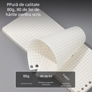 Refill pentru dosar cu foi libere N4880 – 80 de foi, 9 găuri, 48K, grilă pătrată, hârtie goală