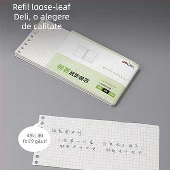 Refill pentru dosar cu foi libere N4880 – 80 de foi, 9 găuri, 48K, grilă pătrată, hârtie goală