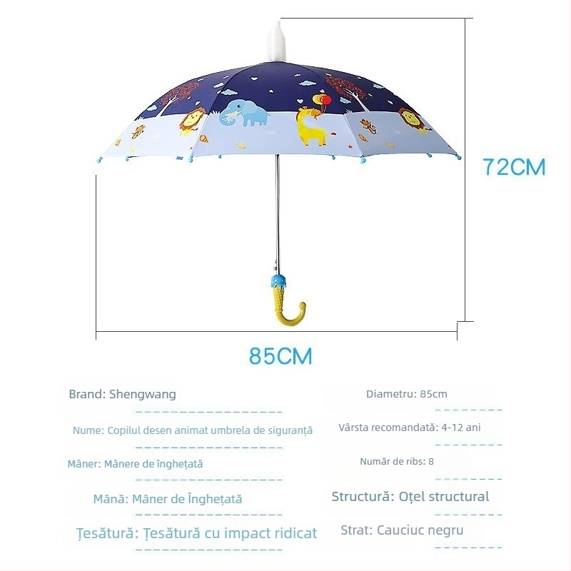 Umbrelă pentru copii pentru soare și ploaie, material textil din vinil, UPF 50+, cadru cu 8 nervuri, deschidere/închidere manuală, stil desen animat