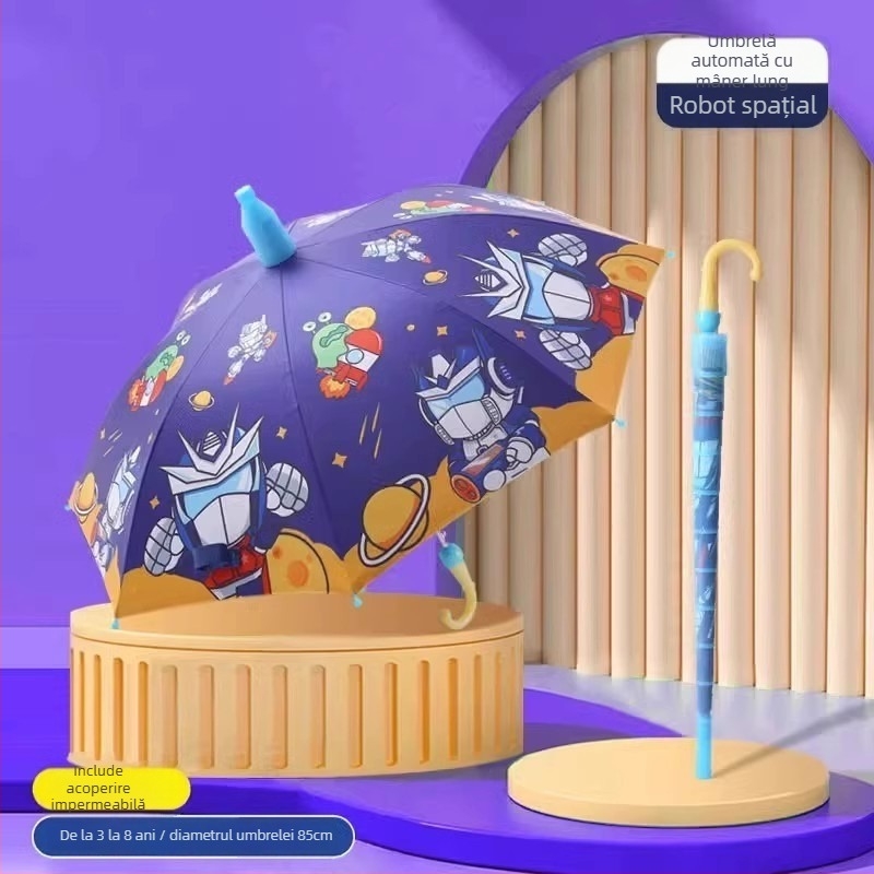Umbrelă pentru copii pentru soare și ploaie, material textil din vinil, UPF 50+, cadru cu 8 nervuri, deschidere/închidere manuală, stil desen animat