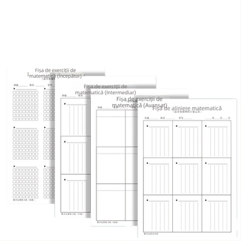 Fișă de exerciții pentru operații matematice pentru elevi din învățământul primar, cu alinierea cifrelor, hârtie groasă de schiță, grilă 5×24, plic cu fereastră