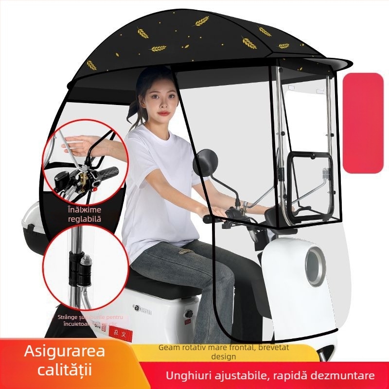 Umbrelă de soare cu 3 arce din fibră, deschidere/închidere manuală, protecție UPF 40+, rotire, rezistentă la vânt și ploaie