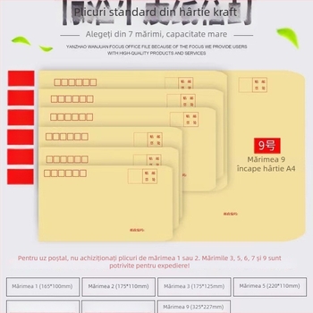 Plicuri din hârtie kraft îngroșată, galbene, cu buzunar pentru factură TVA și buzunar pentru salarii, potriviți pentru expediere