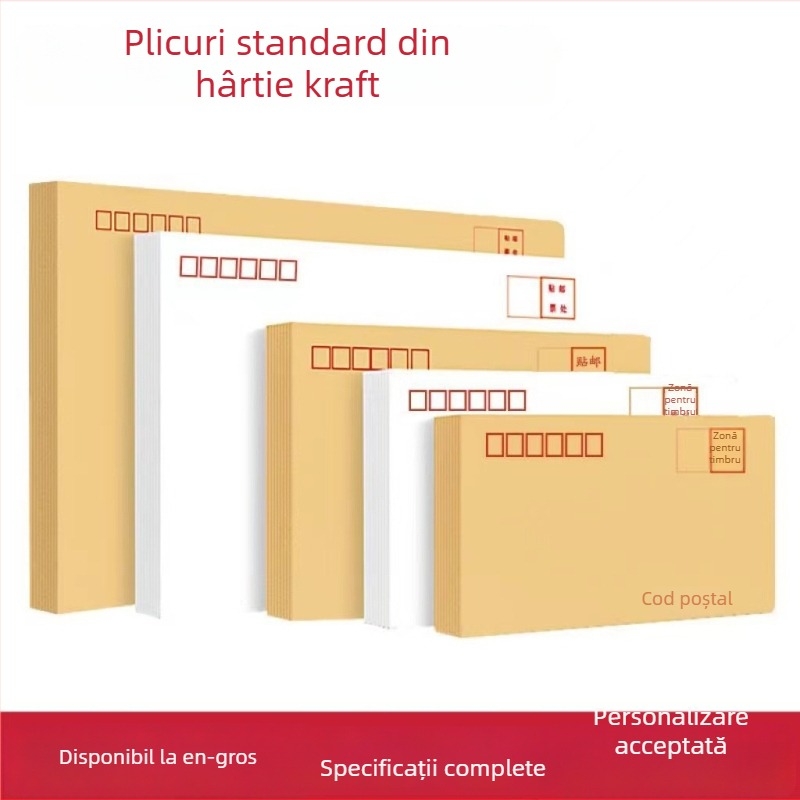 Plicuri din hârtie kraft îngroșată, galbene, cu buzunar pentru factură TVA și buzunar pentru salarii, potriviți pentru expediere