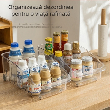 Cutie de depozitare pentru frigider cu role, pentru blat de bucătărie, din plastic, pentru fructe și legume, stil modern