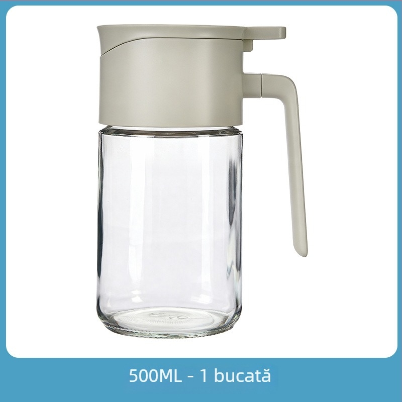 Sticlă de ulei din sticlă, capac flip-top, deschidere automată, transparentă, anti-scurgere, capacitate mare, bucătărie
