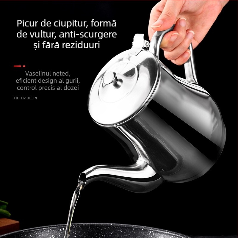 Oală de ulei din oțel inoxidabil 304, alimentară, cu filtru îngroșat, rezistent la temperaturi înalte, etanș la scurgeri