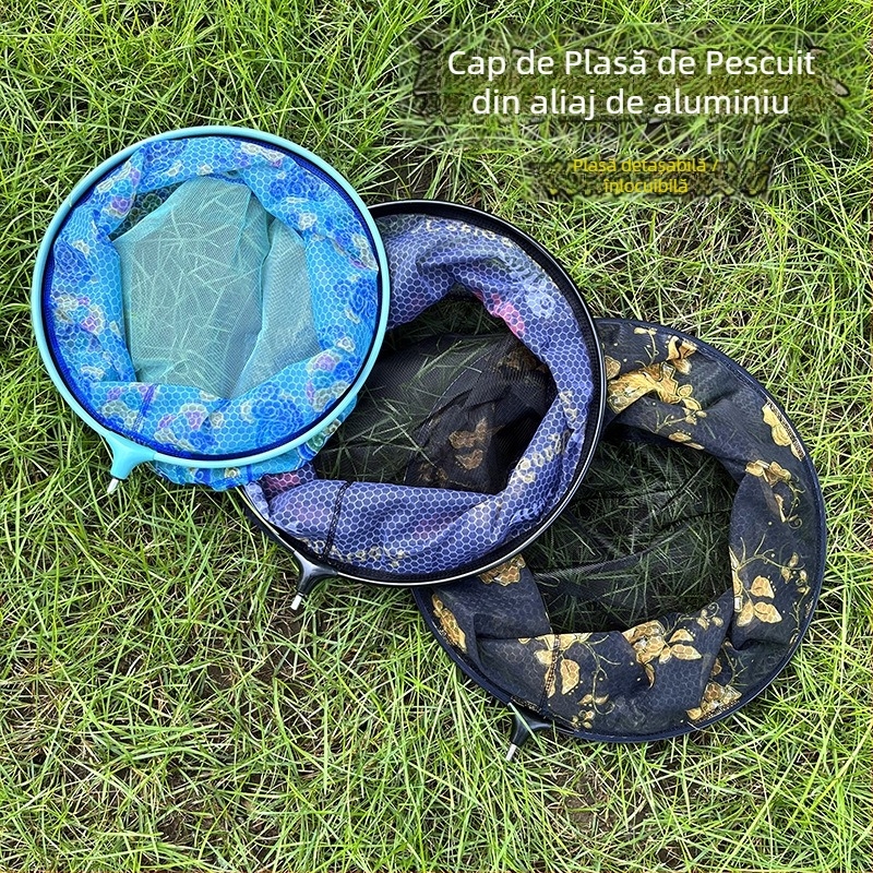 Capă de plasă pentru pescuit din aliaj de aluminiu, plasă detașabilă și înlocuibilă, formă circulară, protecție anti-agățare, plasă cu uscare rapidă