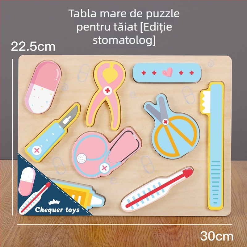 Panou puzzle din lemn magnetic pentru tăierea fructelor și legumelor – jucărie din lemn pentru copii 4–6 ani