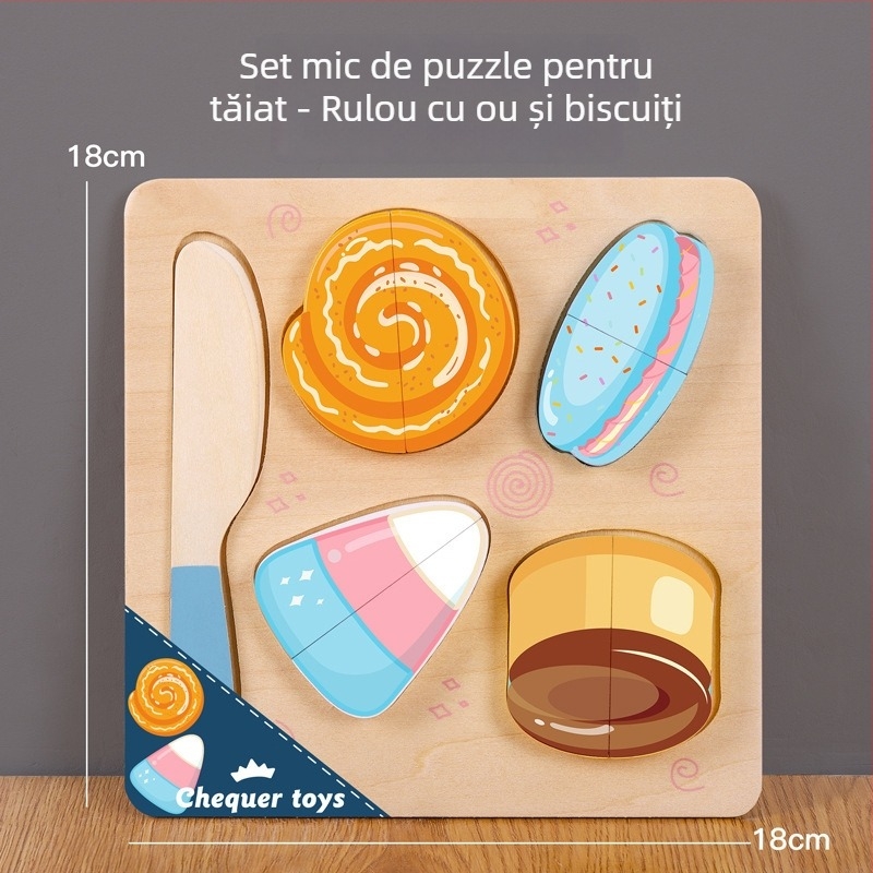 Panou puzzle din lemn magnetic pentru tăierea fructelor și legumelor – jucărie din lemn pentru copii 4–6 ani