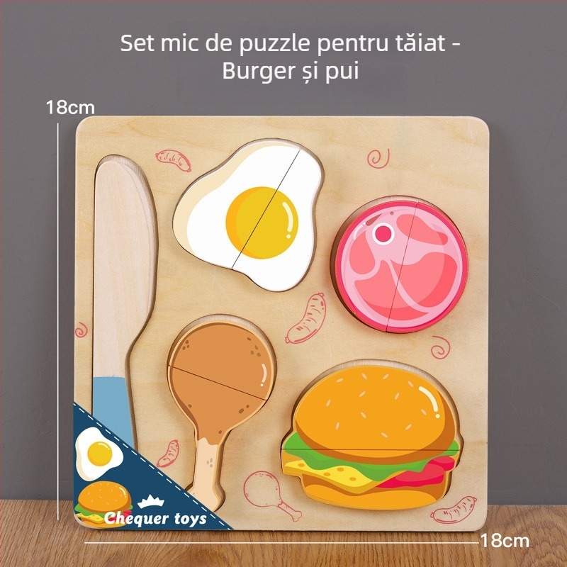 Panou puzzle din lemn magnetic pentru tăierea fructelor și legumelor – jucărie din lemn pentru copii 4–6 ani