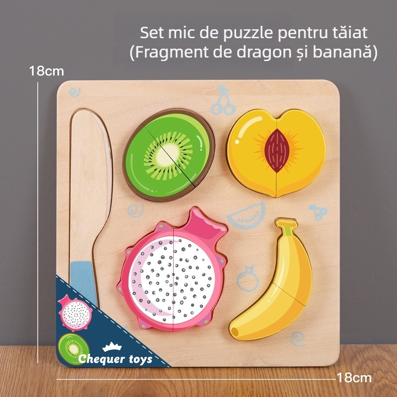 Panou puzzle din lemn magnetic pentru tăierea fructelor și legumelor – jucărie din lemn pentru copii 4–6 ani