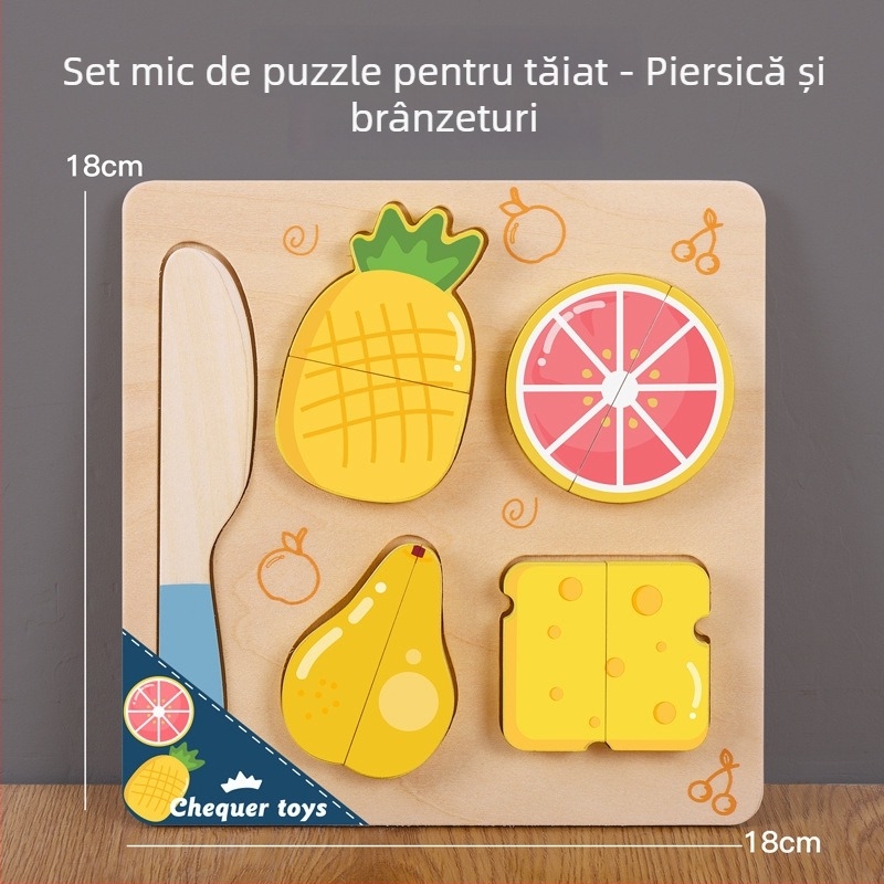 Panou puzzle din lemn magnetic pentru tăierea fructelor și legumelor – jucărie din lemn pentru copii 4–6 ani