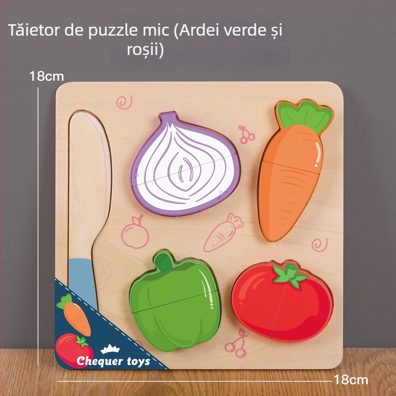 Panou puzzle din lemn magnetic pentru tăierea fructelor și legumelor – jucărie din lemn pentru copii 4–6 ani