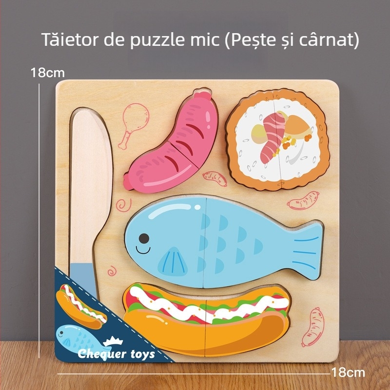 Panou puzzle din lemn magnetic pentru tăierea fructelor și legumelor – jucărie din lemn pentru copii 4–6 ani