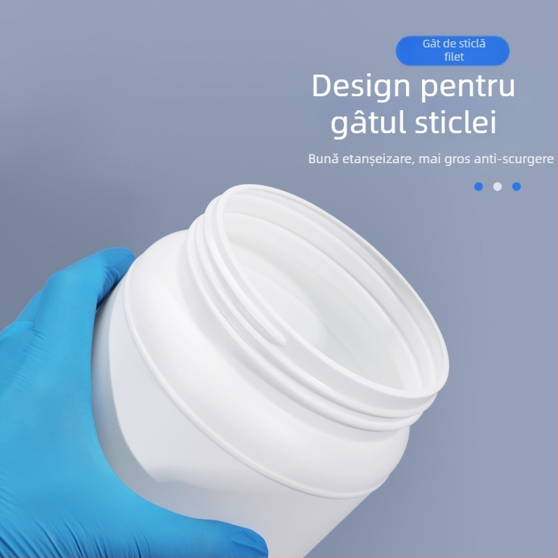 Recipient pentru pudră proteică, plastic HDPE, capac filet etanș, gură largă, capacitate 1250 ml / 1100 ml