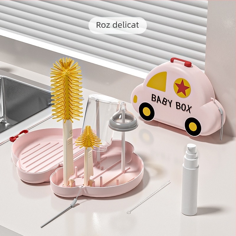 Set Yobeidi pentru curățarea sticlelor cu suport de uscare, perie pentru tetine, cutie de depozitare portabilă