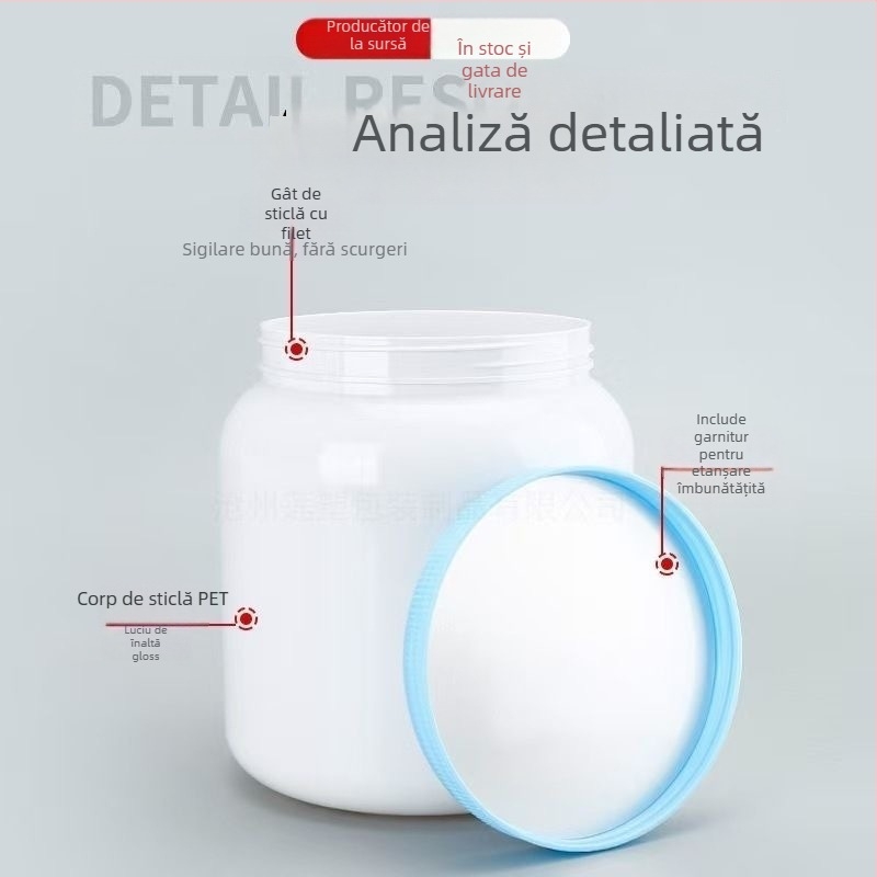 Youbink recipient din PET pentru pudră proteică – borcan sigilat cu capac din plastic, capacitate 1L/2L