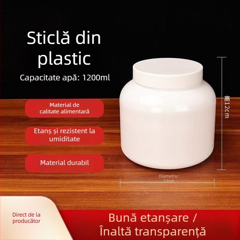 Youbink recipient din PET pentru pudră proteică – borcan sigilat cu capac din plastic, capacitate 1L/2L