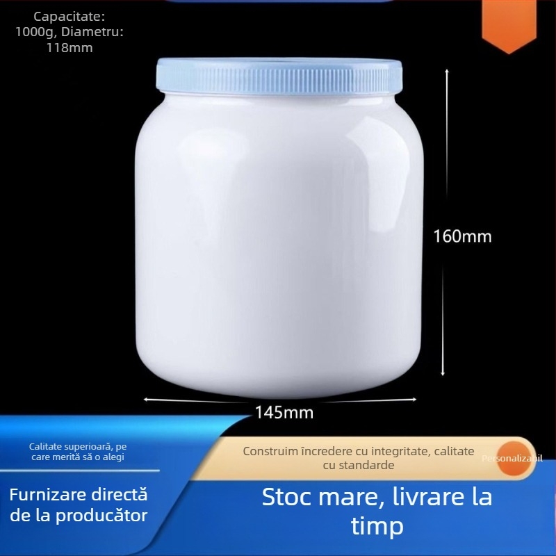 Youbink recipient din PET pentru pudră proteică – borcan sigilat cu capac din plastic, capacitate 1L/2L