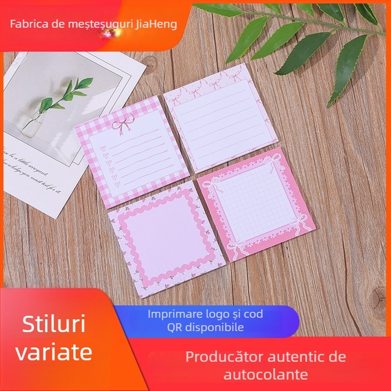 Set de note lipicioase cu nod de fluture roz — Jia Heng 001, 30 pagini interne, adezive, ambalare într-o cutie cadou personalizată
