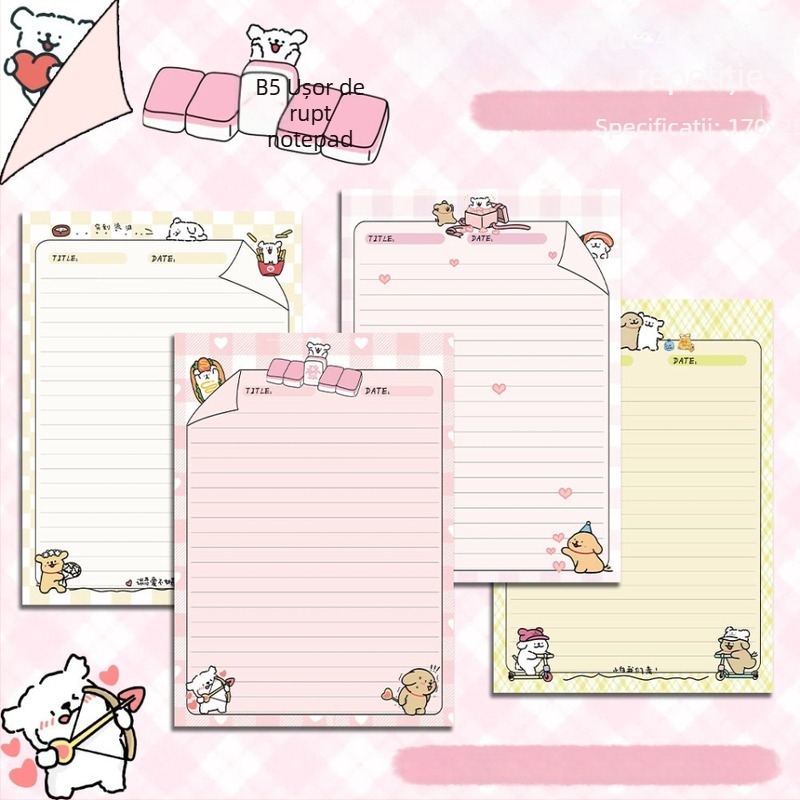 Bloc de notițe cu un câine în stil Instagram, pagini cu linii orizontale perforate