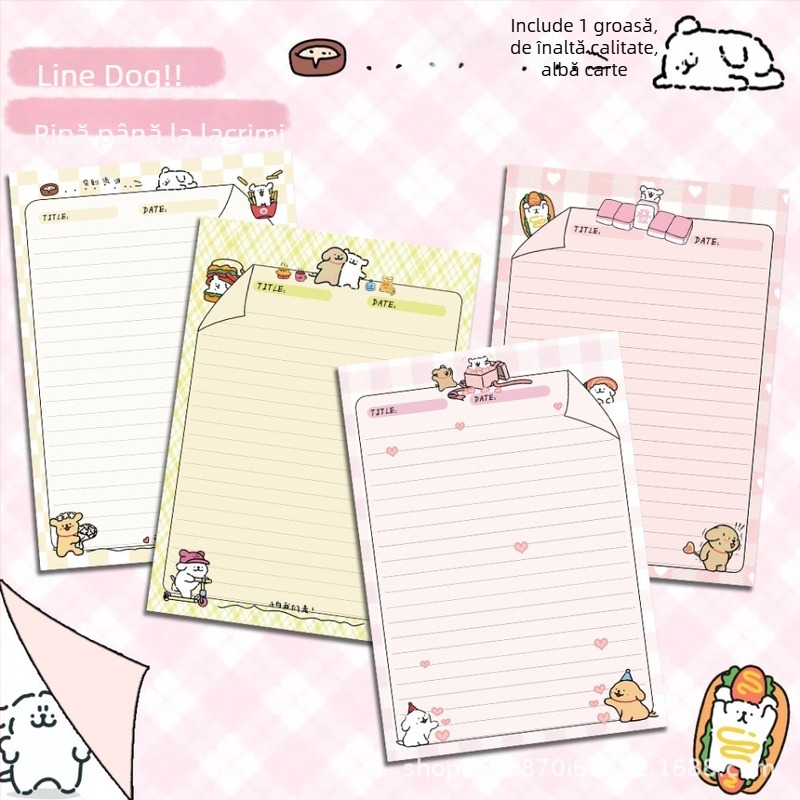 Bloc de notițe cu un câine în stil Instagram, pagini cu linii orizontale perforate