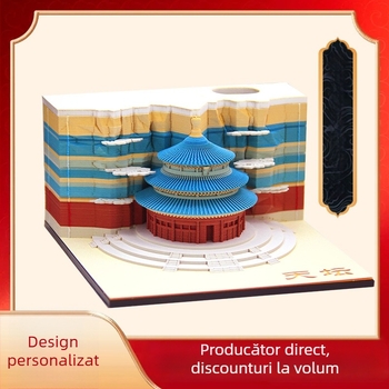 Temple of Heaven 3D Notițe adezive — formă de templu, notițe care se pot rupe manual, pagini și copertă din hârtie specială, cutie din acrilic pentru cadouri, personalizare disponibilă