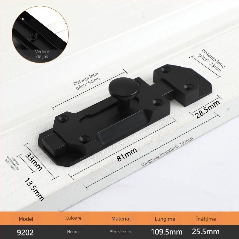 Zăvor tip A pentru uși și ferestre, model 9202, aliaj de zinc, stil antic, marcă Aichmann
