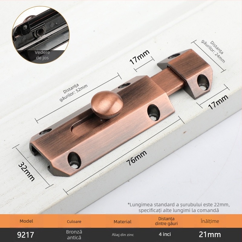 Zăvor tip A pentru uși și ferestre, model 9202, aliaj de zinc, stil antic, marcă Aichmann