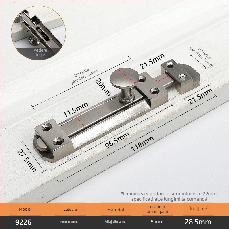 Zăvor tip A pentru uși și ferestre, model 9202, aliaj de zinc, stil antic, marcă Aichmann