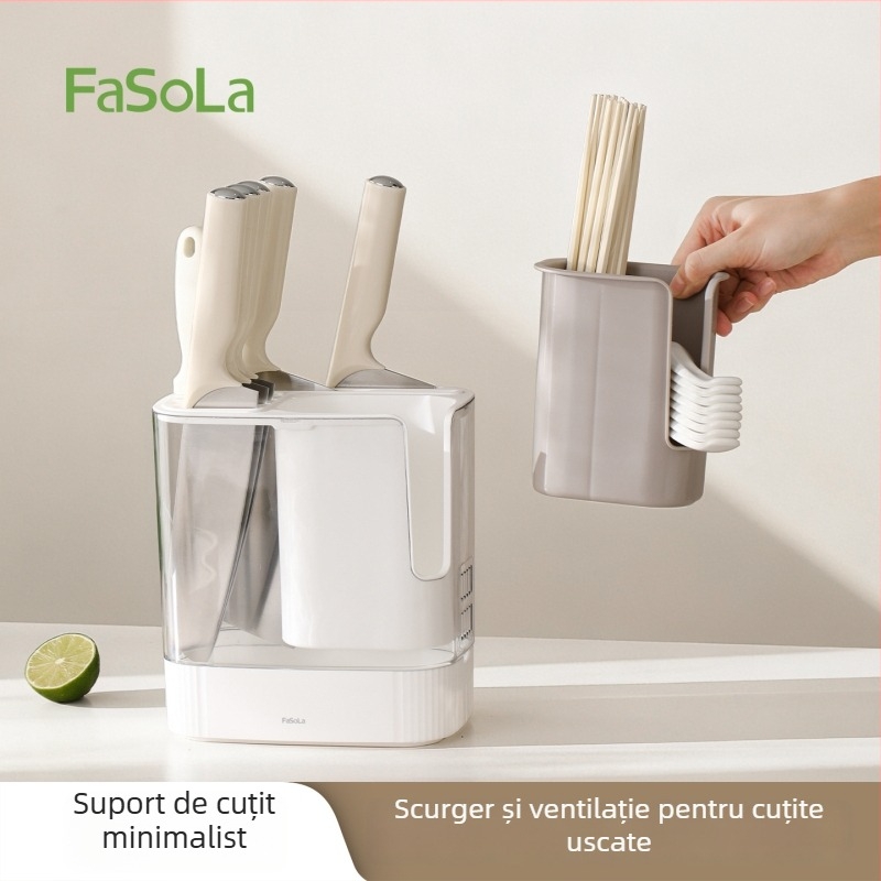FaSoLa Suport Multifuncțional pentru Bucătărie cu Suport pentru Cuțite și Bețișoare, Raft pe blat, Demontabil și Drenabil, PP & PET