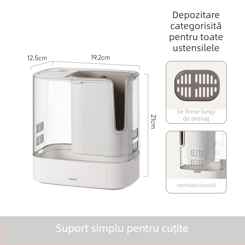 FaSoLa Suport Multifuncțional pentru Bucătărie cu Suport pentru Cuțite și Bețișoare, Raft pe blat, Demontabil și Drenabil, PP & PET
