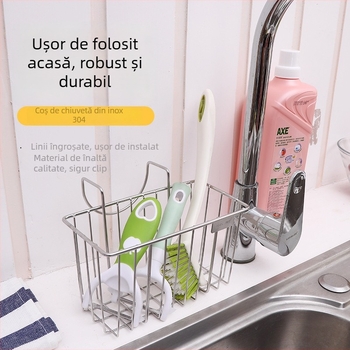 Raft de depozitare pentru chiuvetă — atârnare pe perete, din oțel inoxidabil, pentru bureți și cârpe, fără montaj necesar, stil modern minimalist