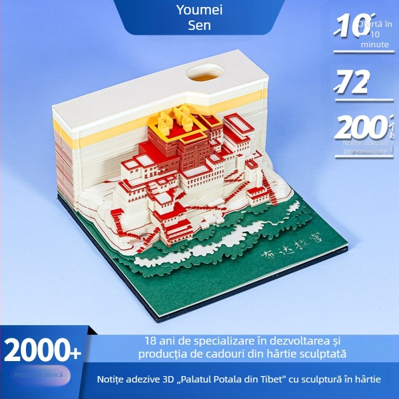 Palatul Potala 3D - Sculptură din hârtie cu note autocolante, ornament urban personalizat